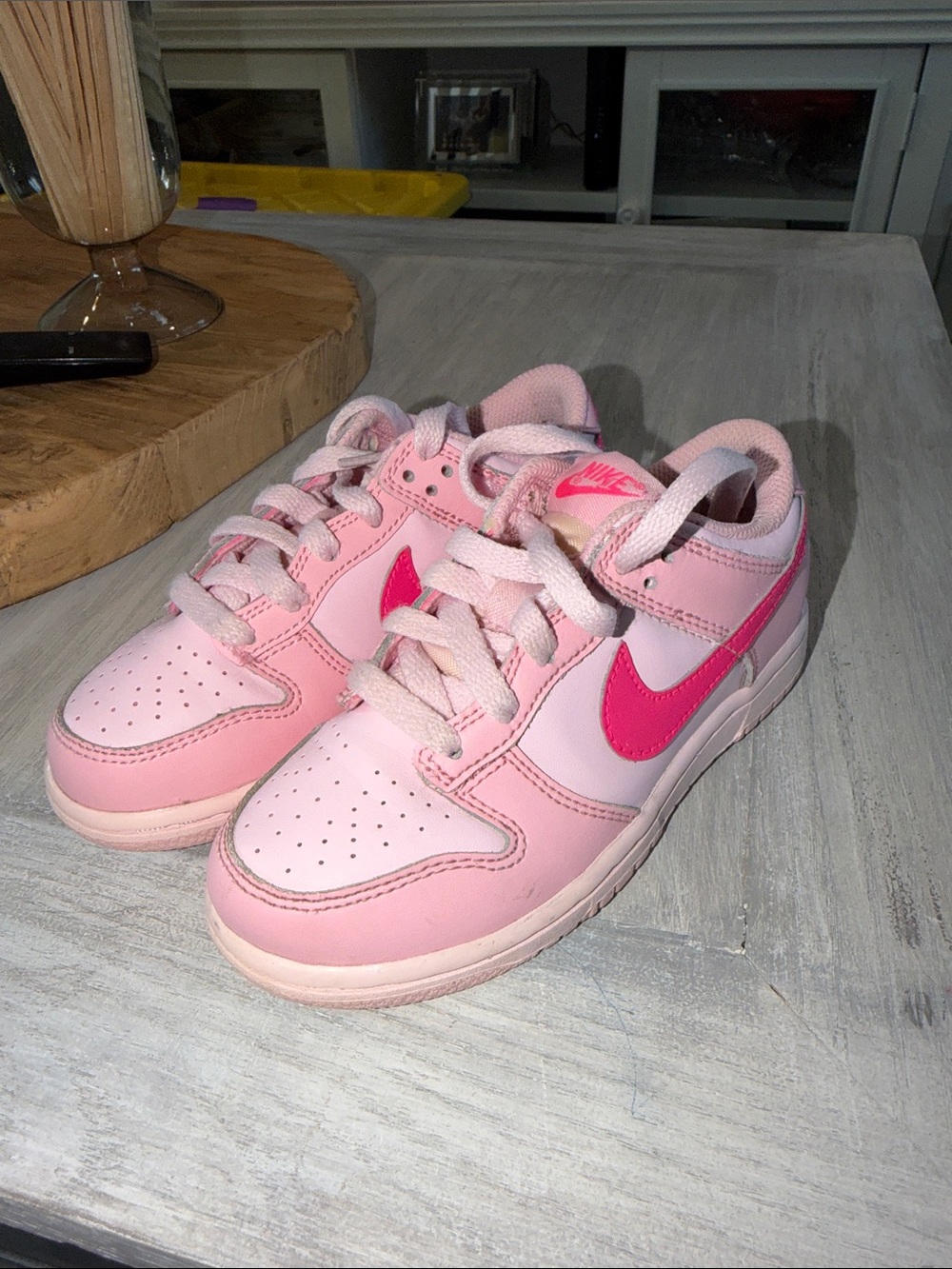 Nike Kids Pink Low-Top Sneakers with Hot Pink Swoosh